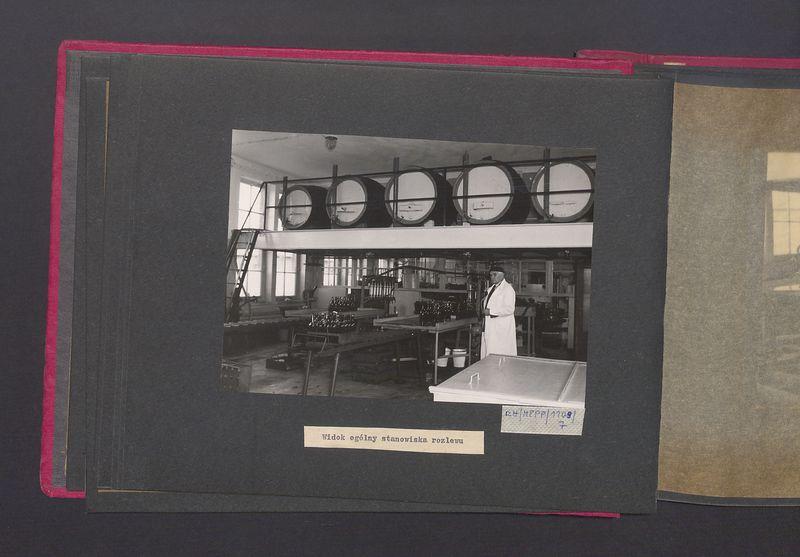 Poszczególne etapy produkcji w Wytwórni Win przy ul. Park Kościuszki 17. Widok ogólny stanowiska rozlewu.