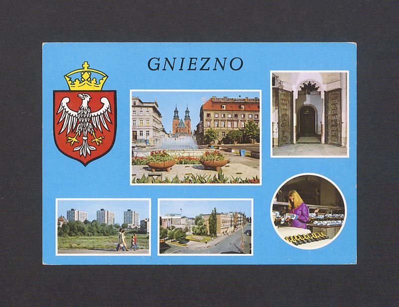 Gniezno, pocztówka wieloobrazkowa.