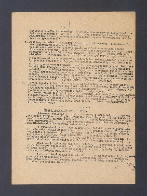 Tezy referatu Z.P.A.P. na sesję Rady Kultury i Sztuki i Komitetu do spraw Urbanistyki i Architektury