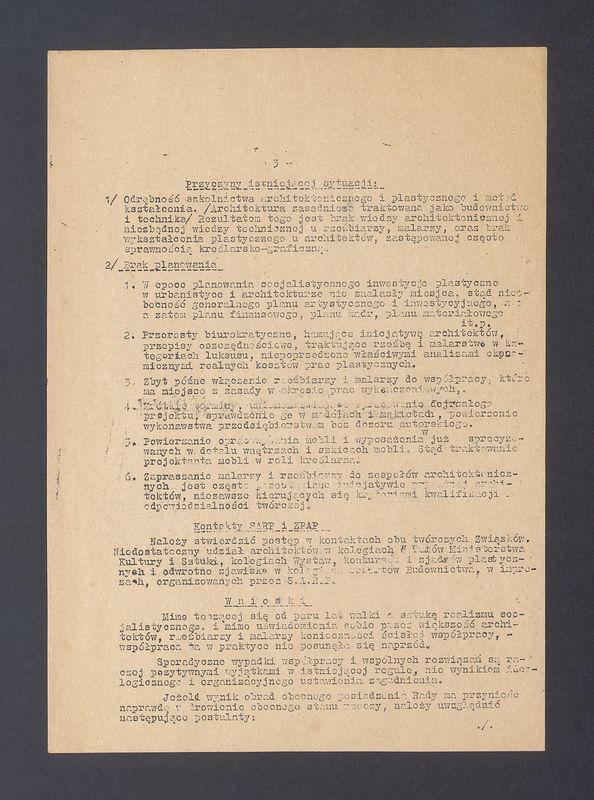 Tezy referatu Z.P.A.P. na sesję Rady Kultury i Sztuki i Komitetu do spraw Urbanistyki i Architektury