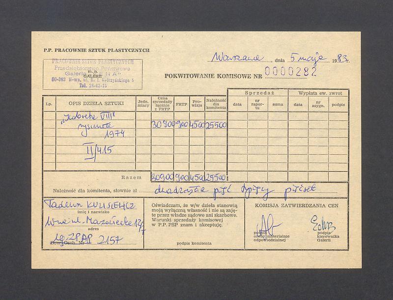 Pokwitowanie komisowe. "Kobieta VIII" rysunek 1974