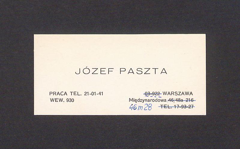 Wizytówka, Józef Paszta