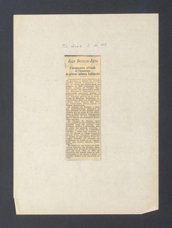 Recenzja. Aux Beaux-Arts. L'inauguration officielle de l'exposition du graveur polonais Kulisiewicz