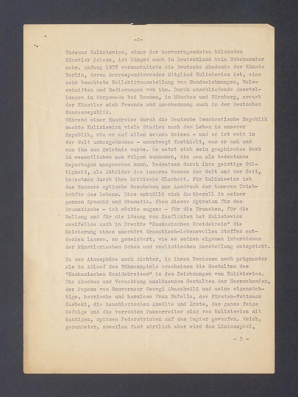 Zu der Ausstellung von Zeichnungen von Tadeusz Kulisiewicz