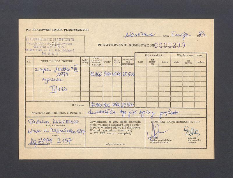 Pokwitowanie komisowe. Z cyklu "Matka" III 1974 rysunek
