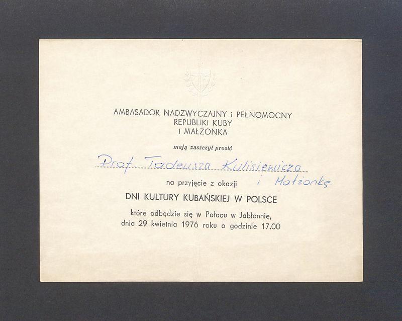 Zaproszenie na przyjęcie z okazji Dni kultury Kubańskiej w Polsce