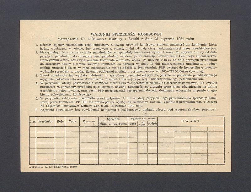 Pokwitowanie komisowe. "Kobieta" III 1974 rysunek