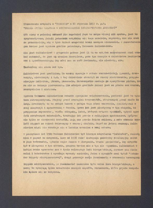 Tłumaczenie artykułu "Polska sztuka walcząca w Kunstvoreningen"