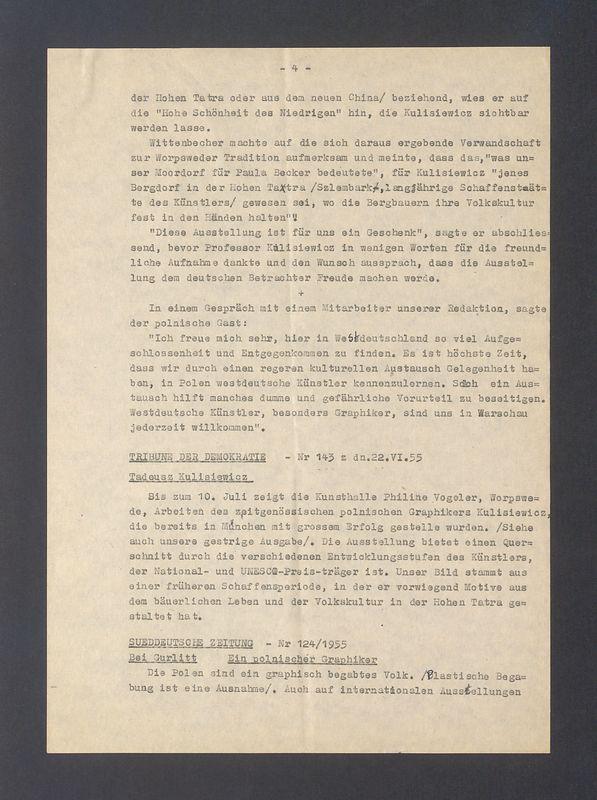 Bremer Nachrichten. Der polnische Zeichner Kulisiewicz Ausstellung in der Kunsthalle Vogeler