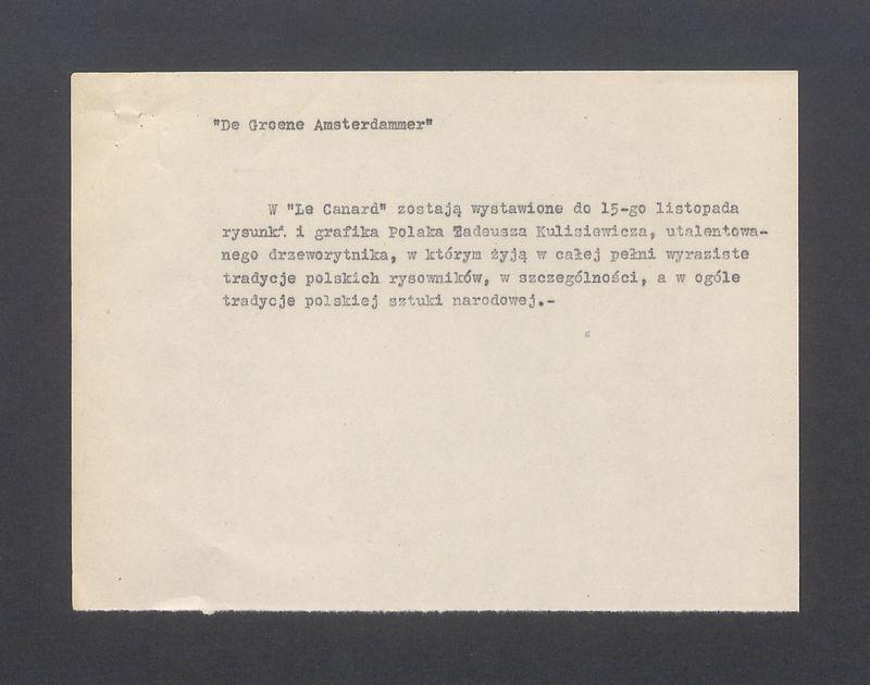 Recenzja. "De groene Amsterdammer". W "Le Grand" zostają wystawione do 15-go listopada [...]