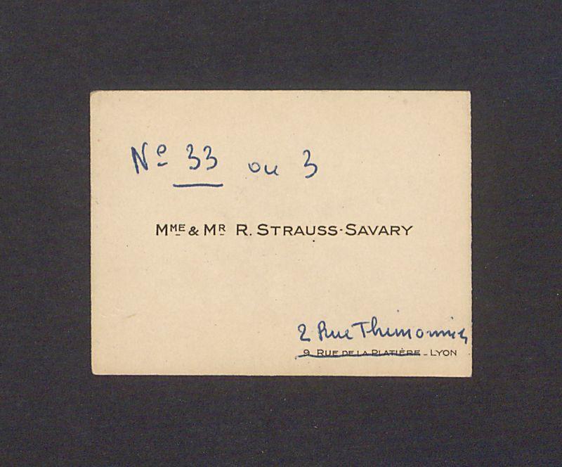 Wizytówka, Mme & Mr R. Strauss - Savary