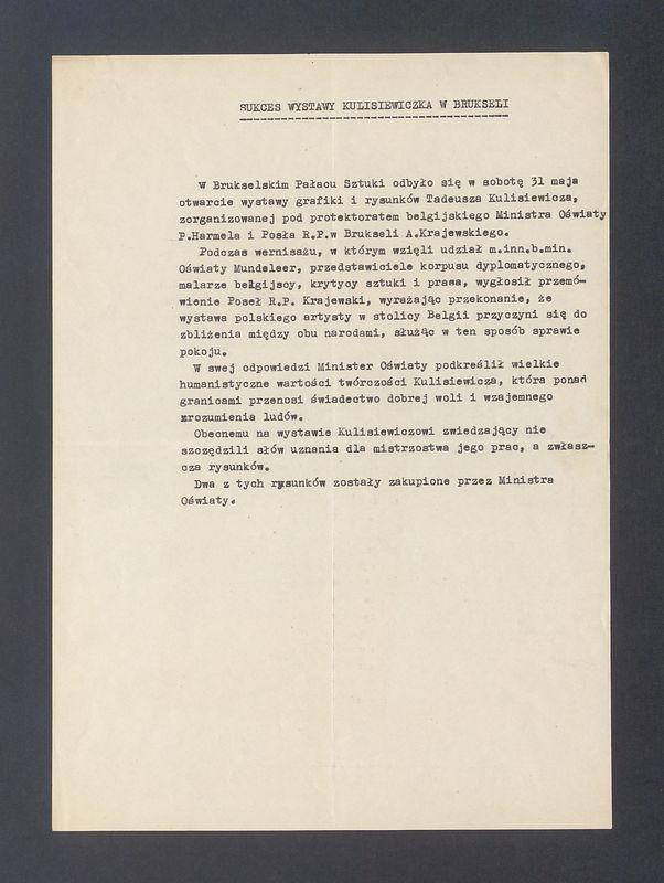 Recenzja. Sukces wystawy Kulisiewicza w Brukseli