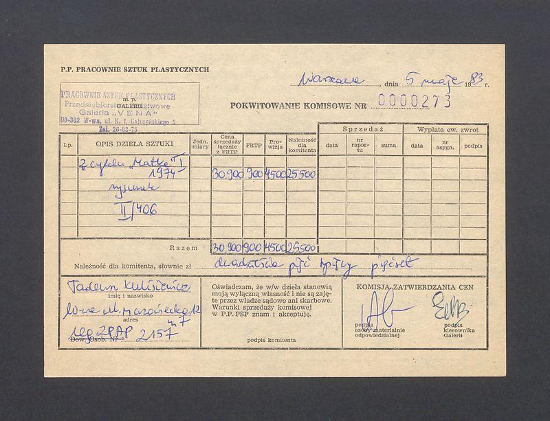 Pokwitowanie komisowe. Z cyklu "Matka" I 1974