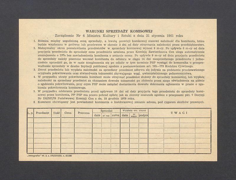 Pokwitowanie komisowe. "Kobieta VII akt rysunek 1972