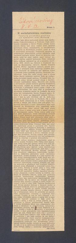 Recenzja. K socialistickemu realismu. Vystava polskeho grafika ve vystavni sini Manesa