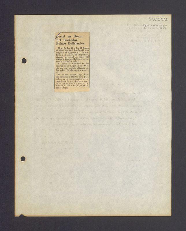 Coctel  en Honor del Grabador Polaco Kulisiewicz