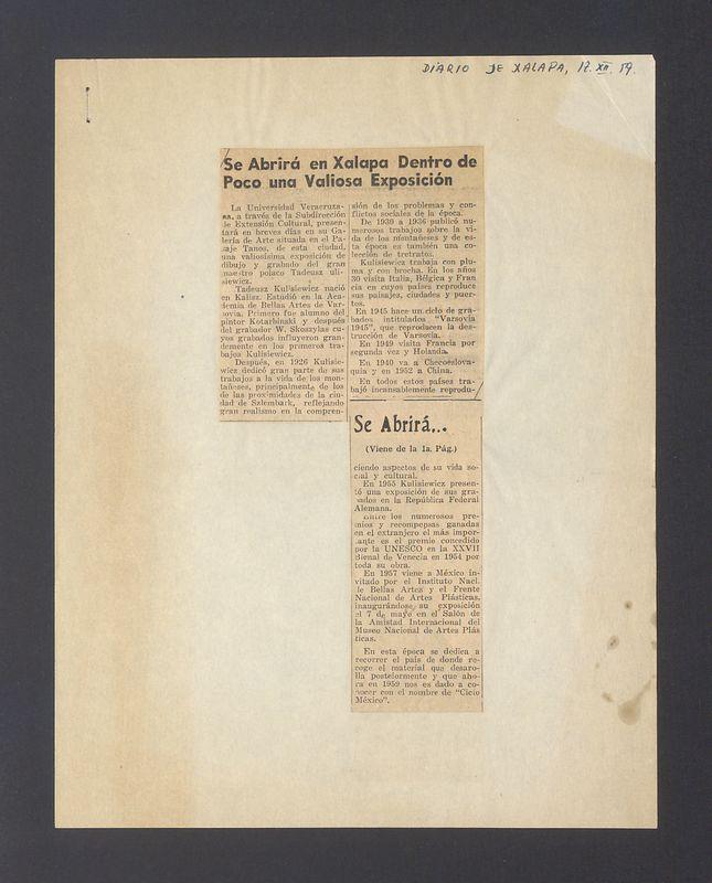 Se Abrira en Xalapa Dentro de Poco una Valiosa Exposicion