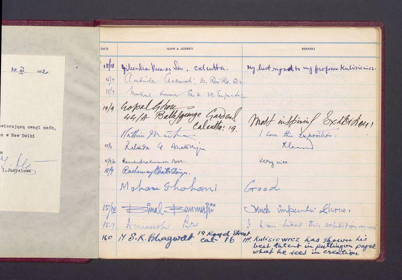 Księga gości z wystawy T. Kulisiewicza w New Delhi, cz. 1