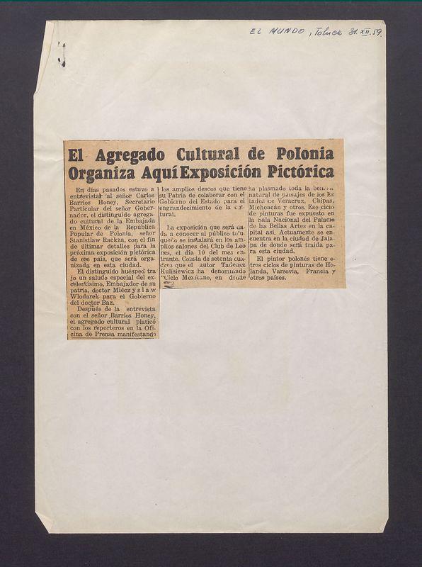 El Agregado Cultural de Polonia Organiza Aqui Exposicion Pictorica