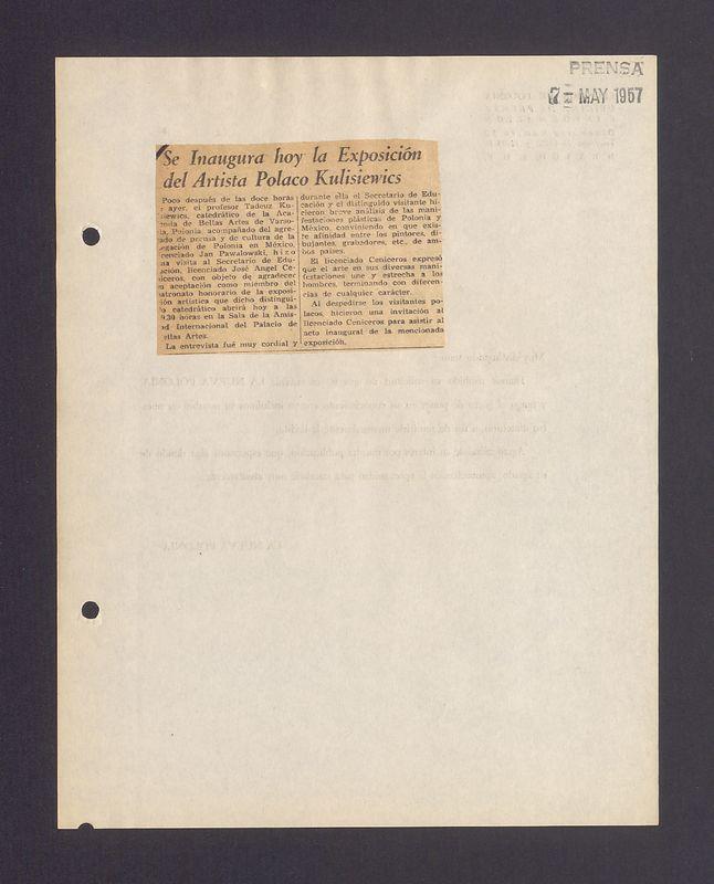 Se Inaugura hoy la Exposicion del Artista Polaco Kulisiewics