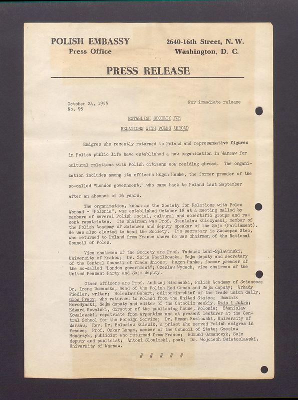 Press release. Establish society for relations with Poles abroad