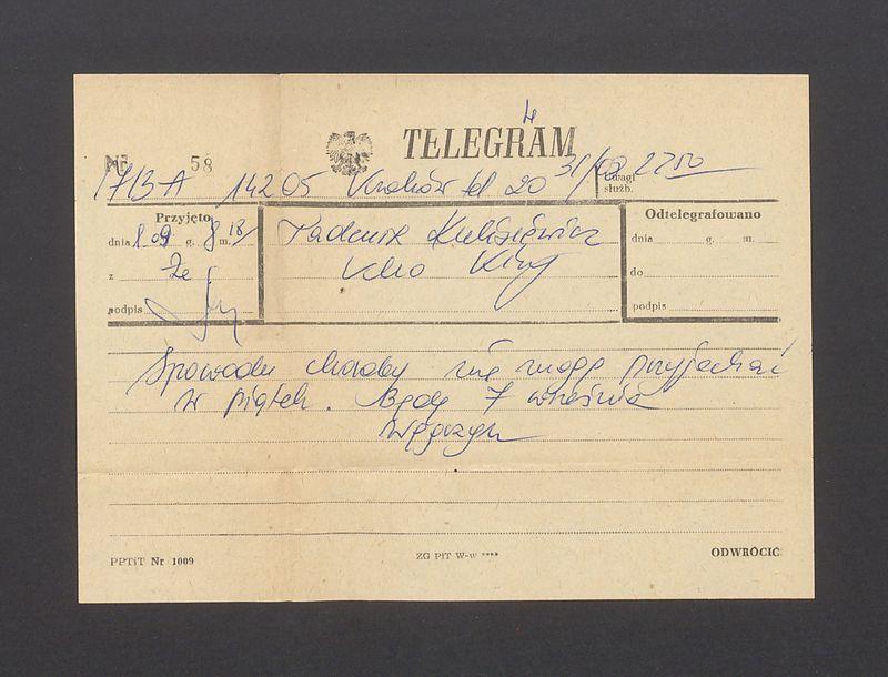 Telegram. Spowodu choroby nie mogę przyjechać w piątek [...]