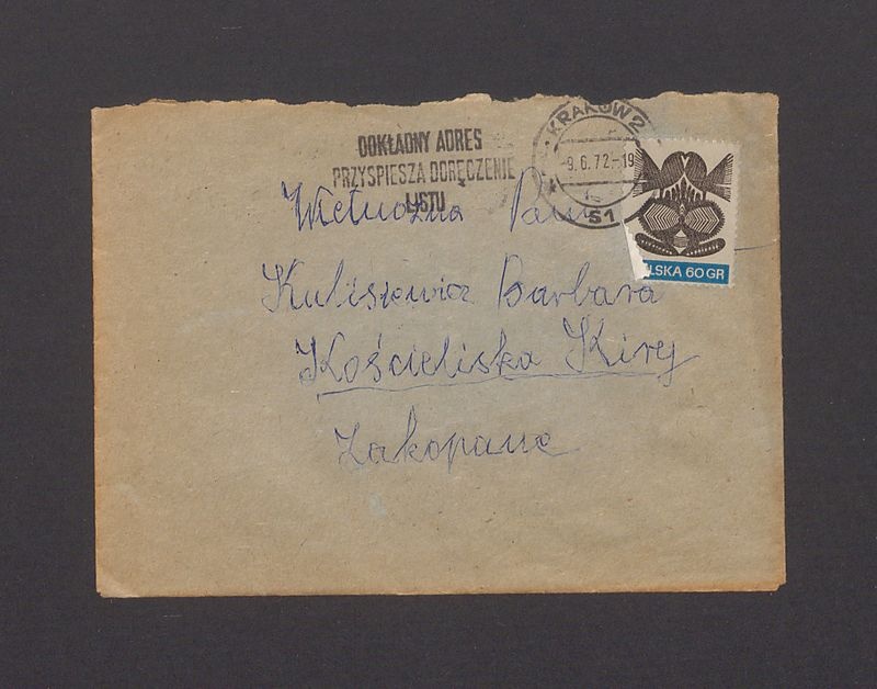 Koperta, adr. Wielmożna Pani Kulisiewicz Barbara