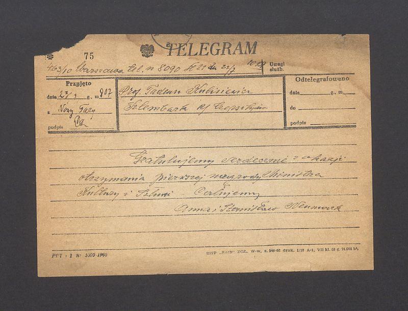 Telegram. Gratulujemy serdecznie z okazji otrzymania pierwszej nagrody (...)