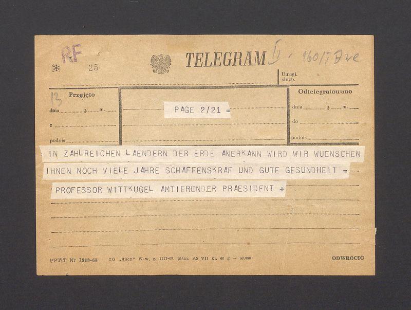 Telegram. In zachlreichen Laendern der Erde [...]