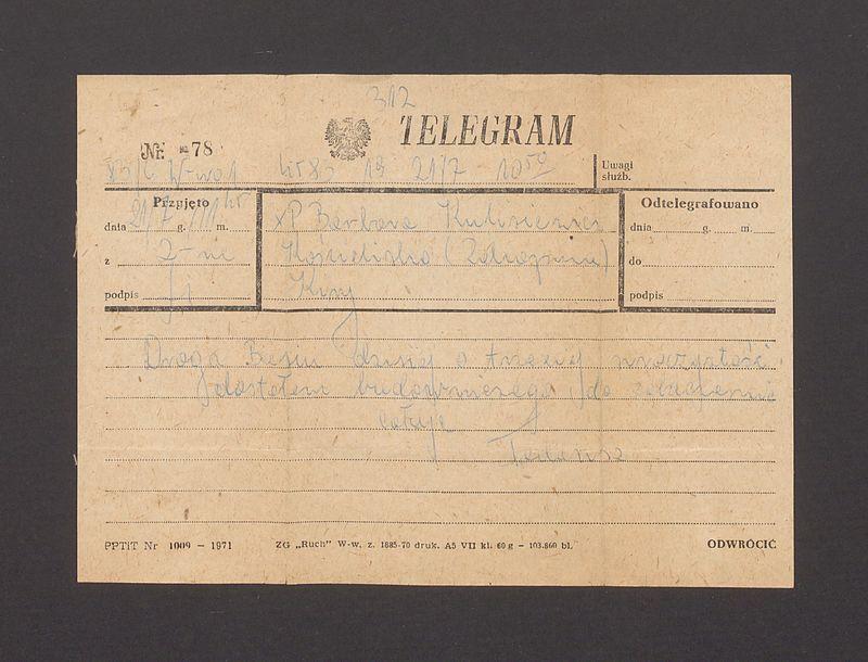 Telegram. Droga Basiu dzisiaj o trzeciej [...]