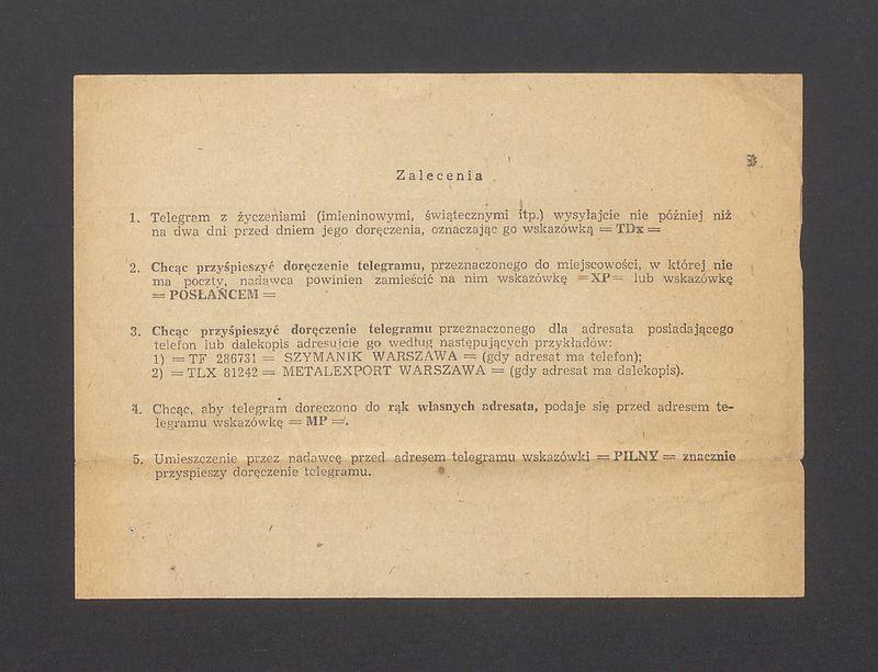 Telegram. Departament Plastyki otrzymał w dn. 2.07 PR telefon [...]