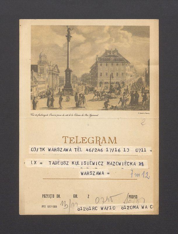 Telegram. Kochanemu Kulisowi najmłodszemu siedemdziesięciolatkowi [...]