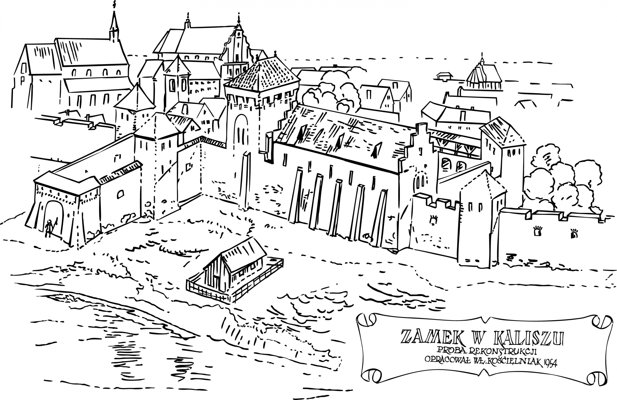 Zamek w Kaliszu (próba rekonstrukcji) do kolorowania
