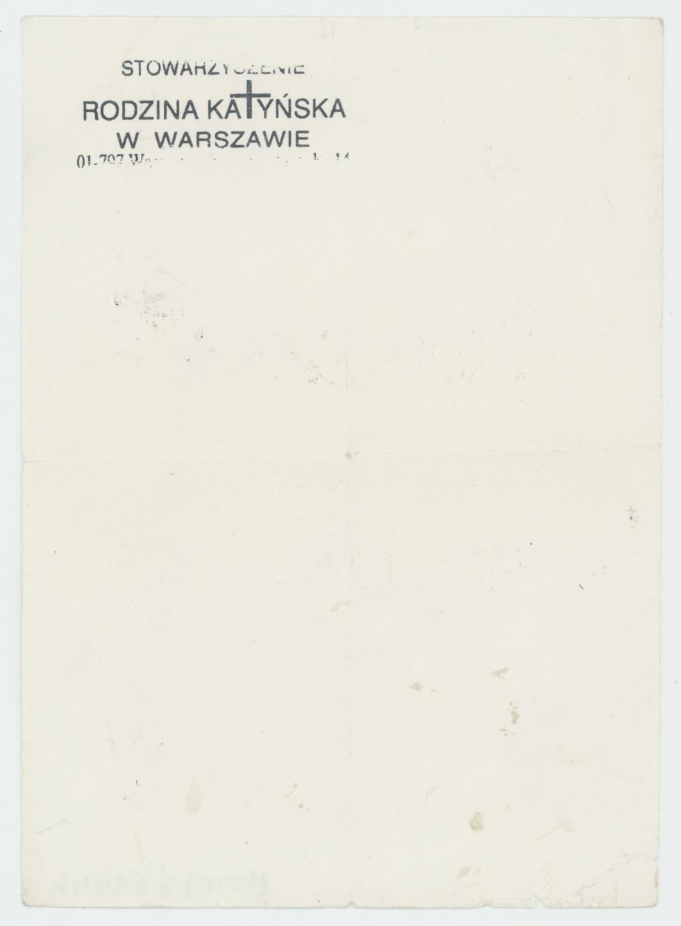 Druk - Stowarzyszenie Rodzina Katyńska w Warszawie