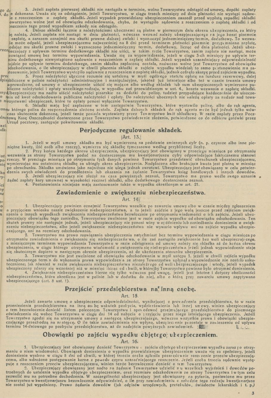 Polisa nr 100.173 Towarzystwa Akcyjnego Polonia na nazwisko Mieczysław Trzeciak