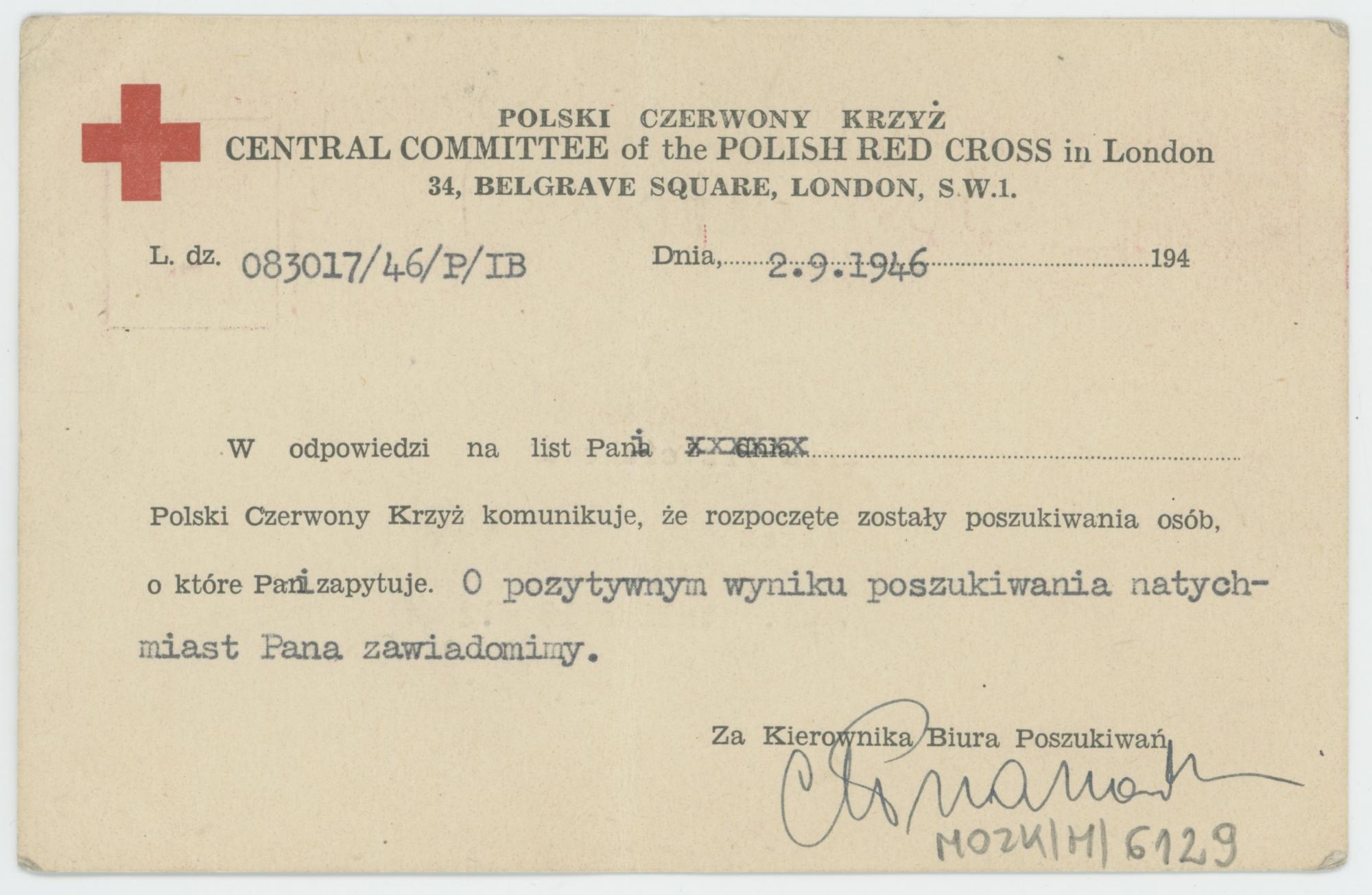 Informacja o podjęciu poszukiwań Mieczysława Trzeciaka przez PCK