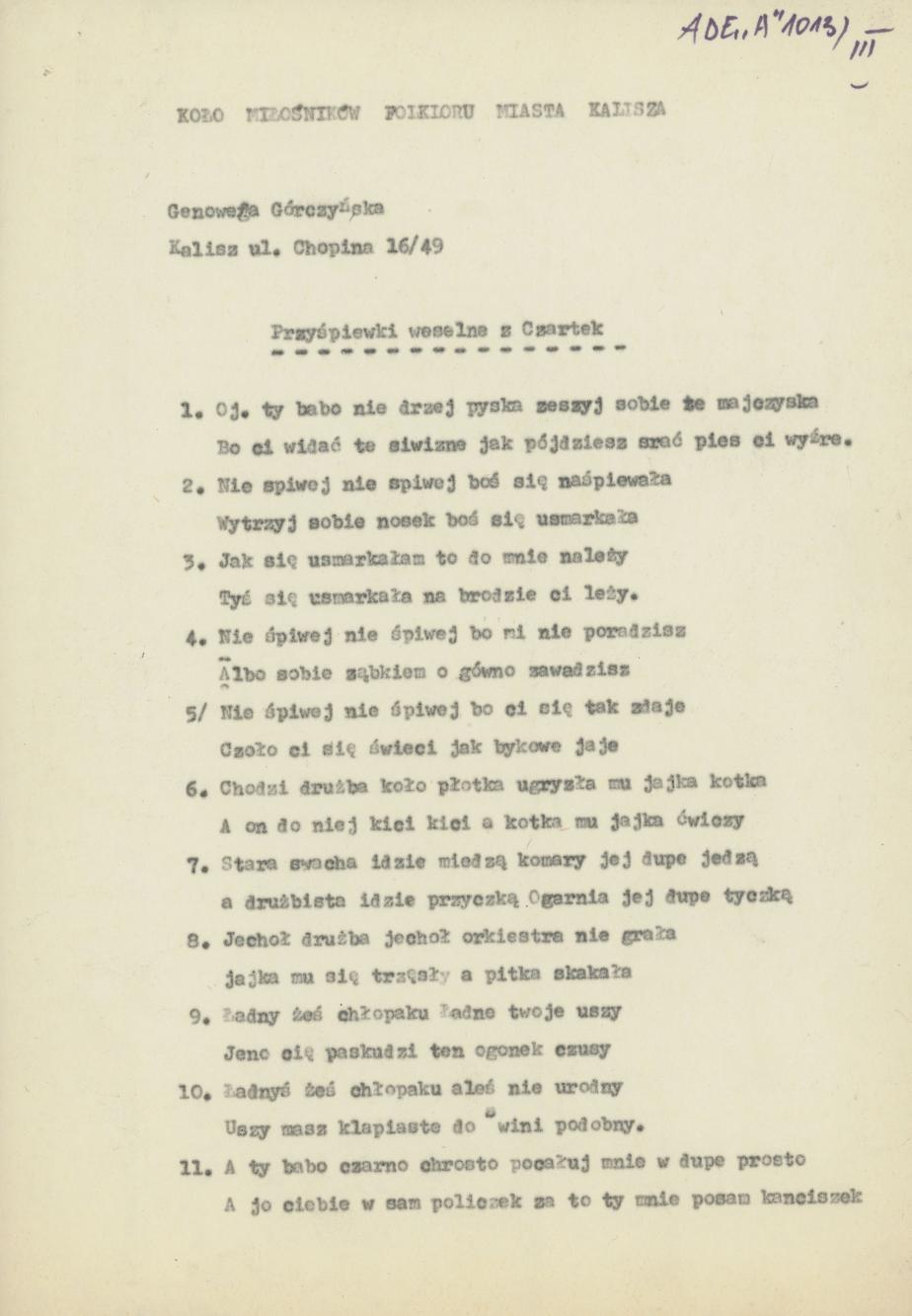 Przyśpiewki weselne z Czartek