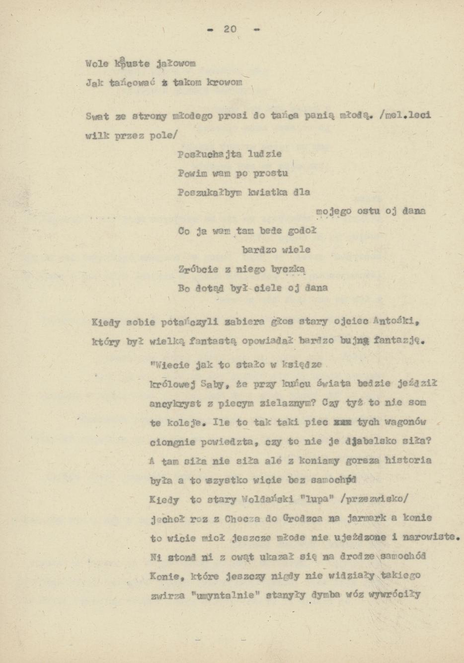 Śpiewy ludowe weselne na terenie miasta Kalisza i powiatu śpiewane dowcipy i przysłowia