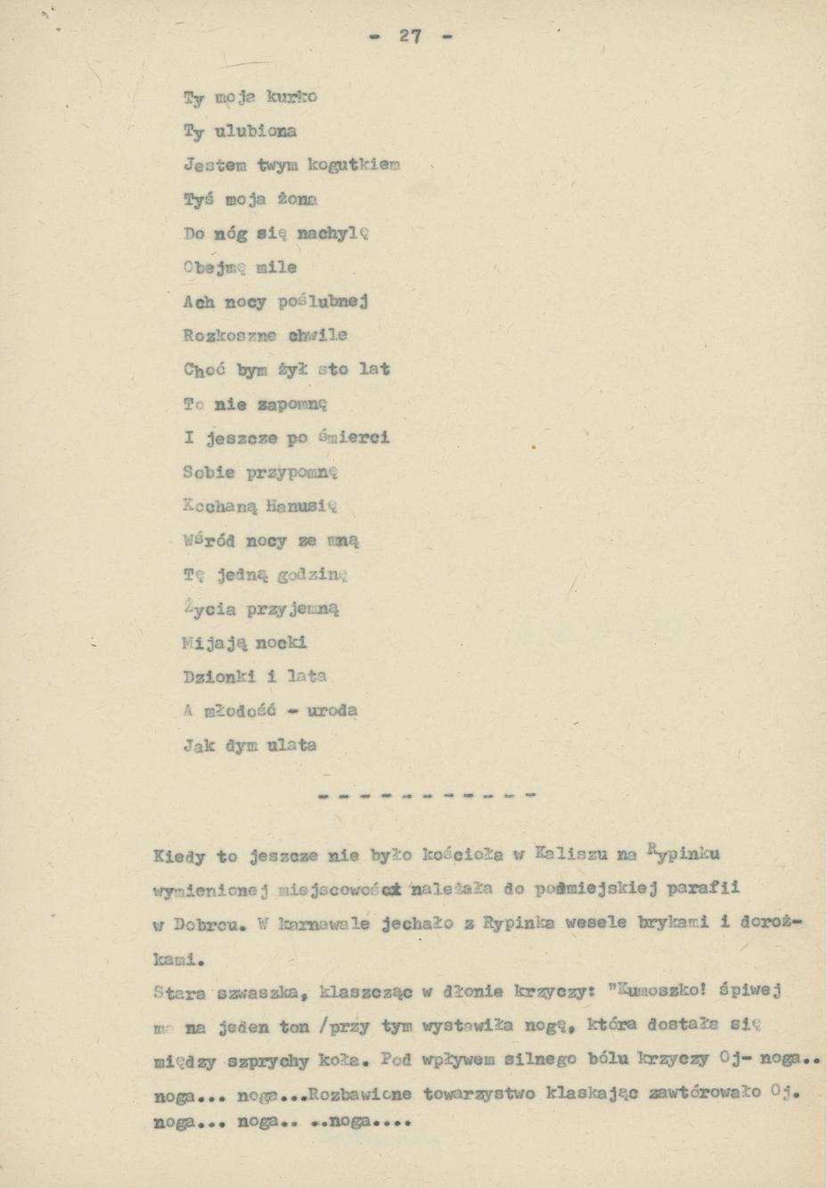 Śpiewy ludowe weselne na terenie miasta Kalisza i powiatu śpiewane dowcipy i przysłowia