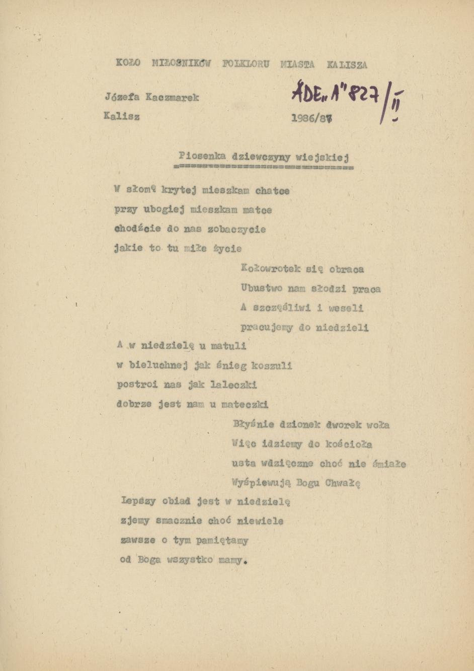 Piosenka dziewczyny wiejskiej