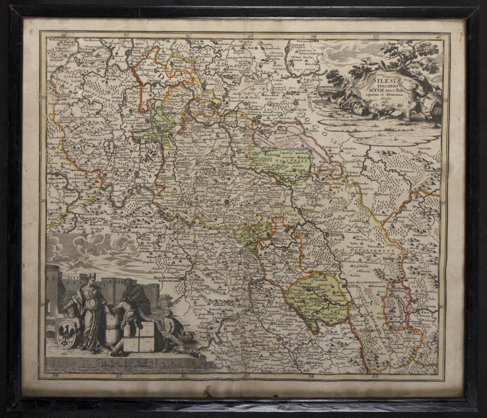 Mapa "Silesiae Ducatus in XVII suos Principatus et Dominia divisus stylo Chr. Weigelii"
