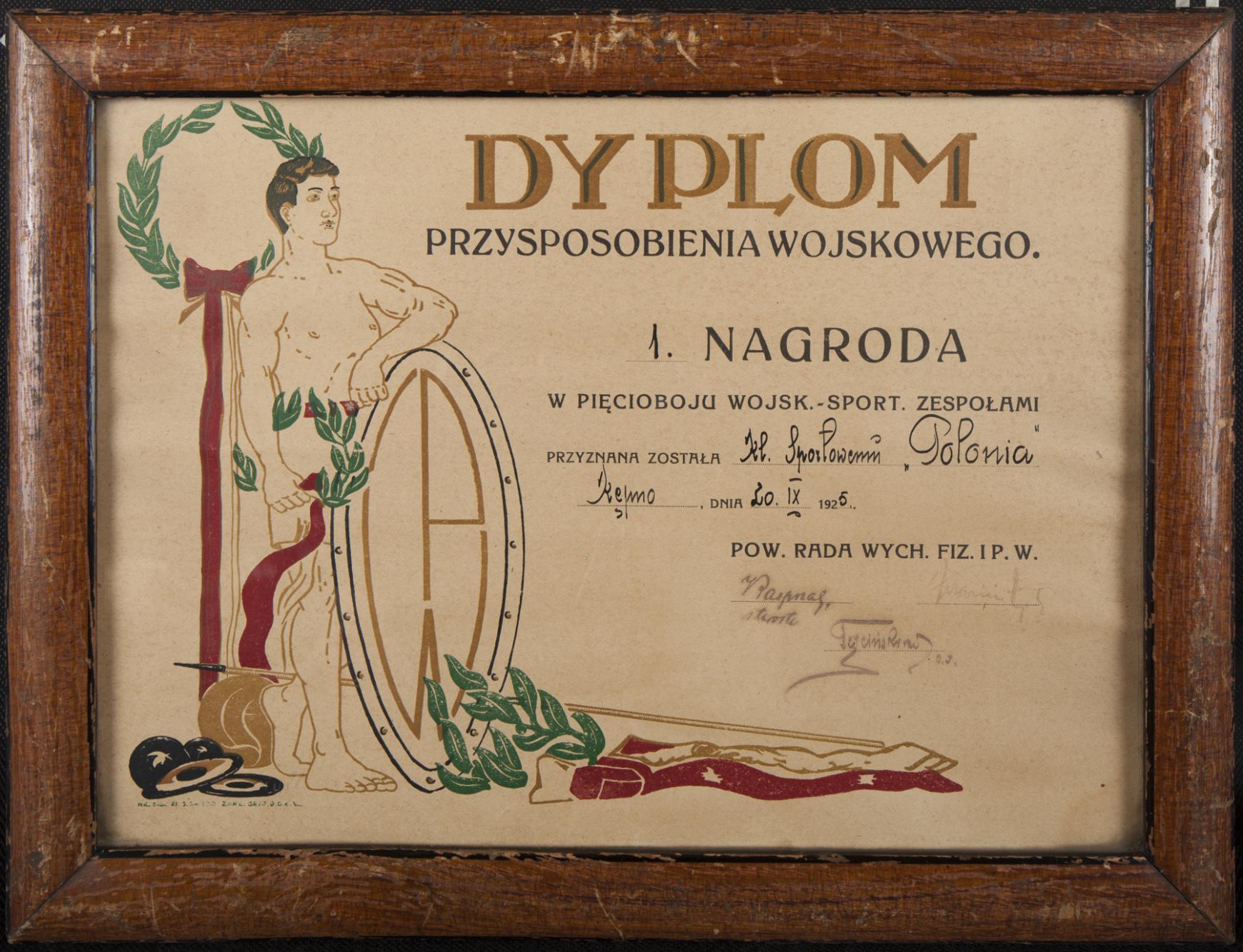 Dyplom przysposobienia wojskowego dla KS "Polonia"