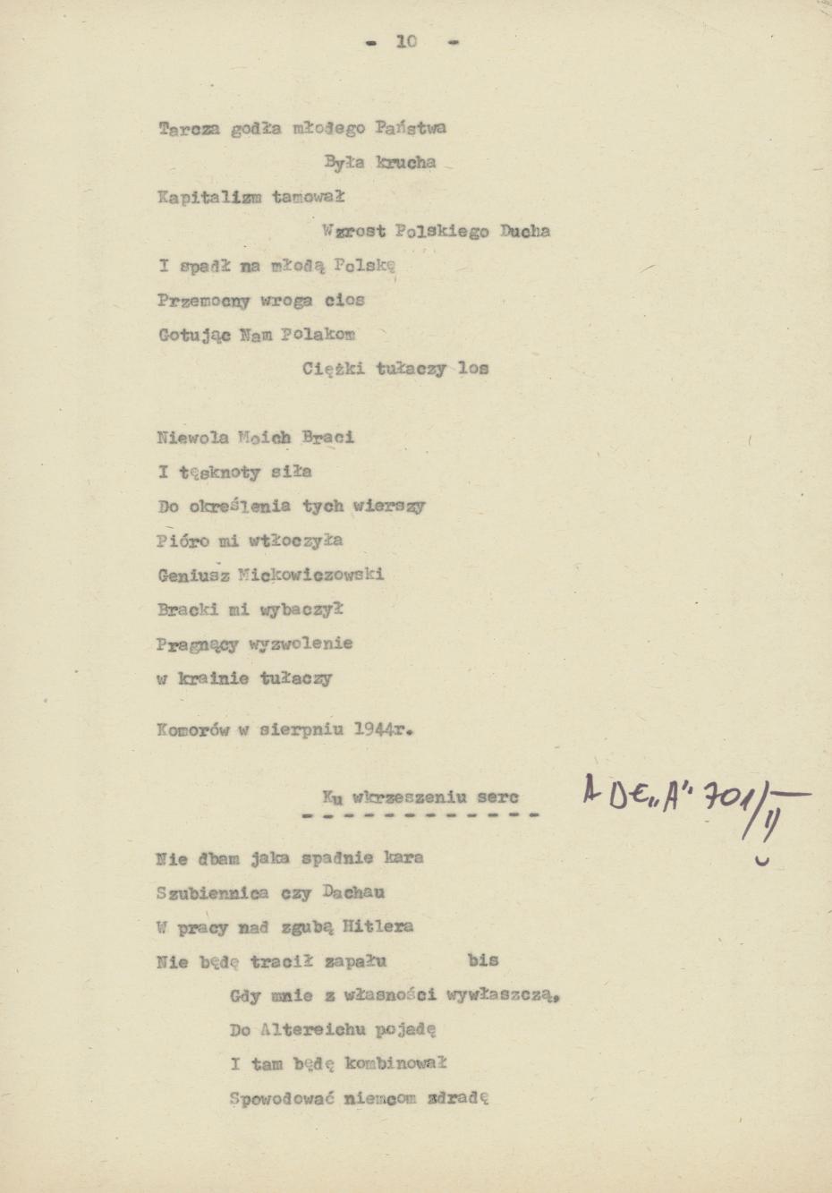 Oda do Mickiewicza w roku 1944 po wybuchu powstania warszawskiego pisane