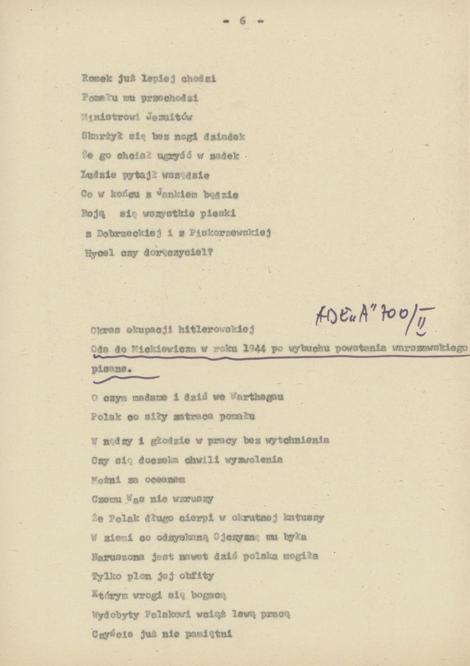 Oda do Mickiewicza w roku 1944 po wybuchu powstania warszawskiego pisane