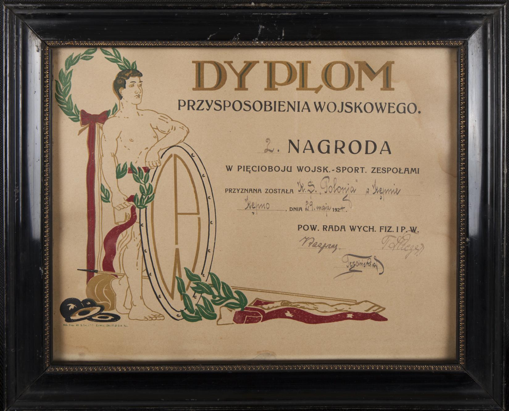 Dyplom przysposobienia wojskowego dla KS "Polonia"