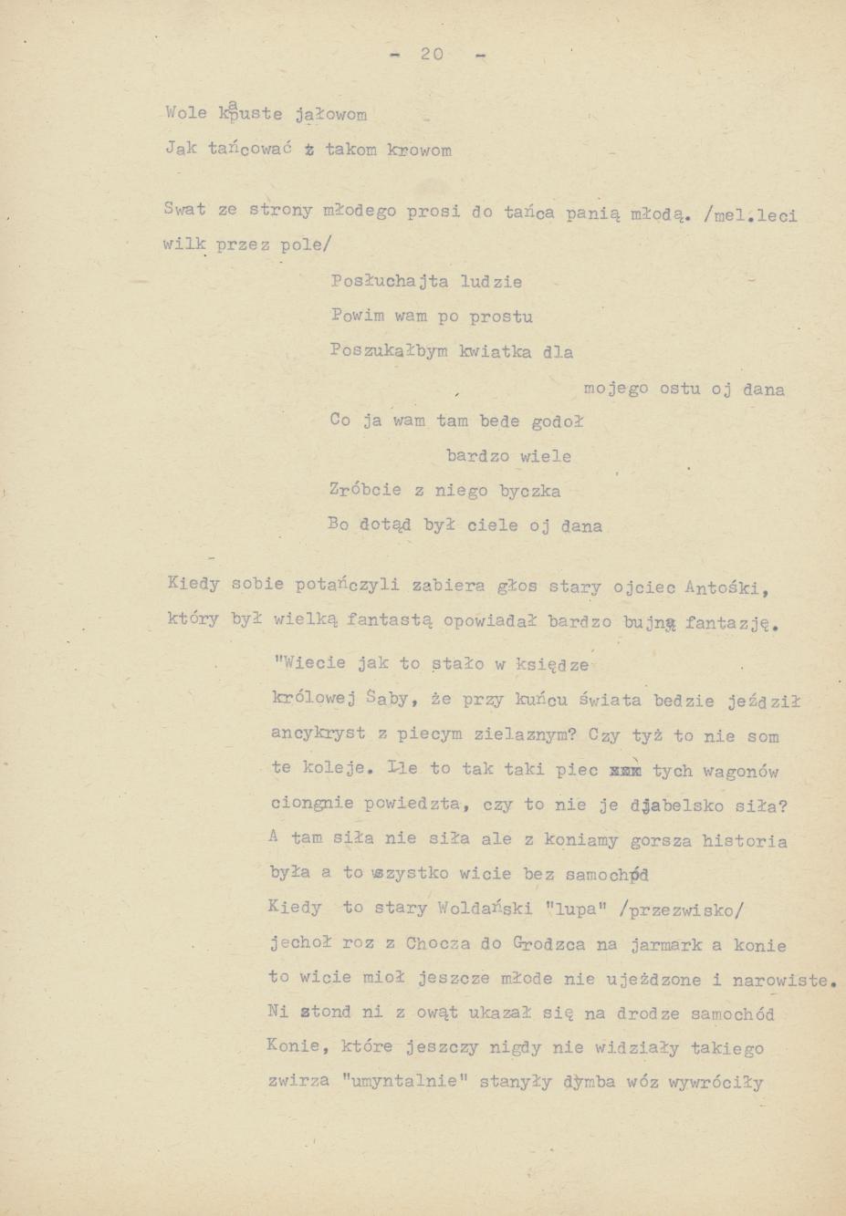 Śpiewy ludowe weselne na terenie miasta Kalisza i powiatu śpiewane dowcipy i przysłowia