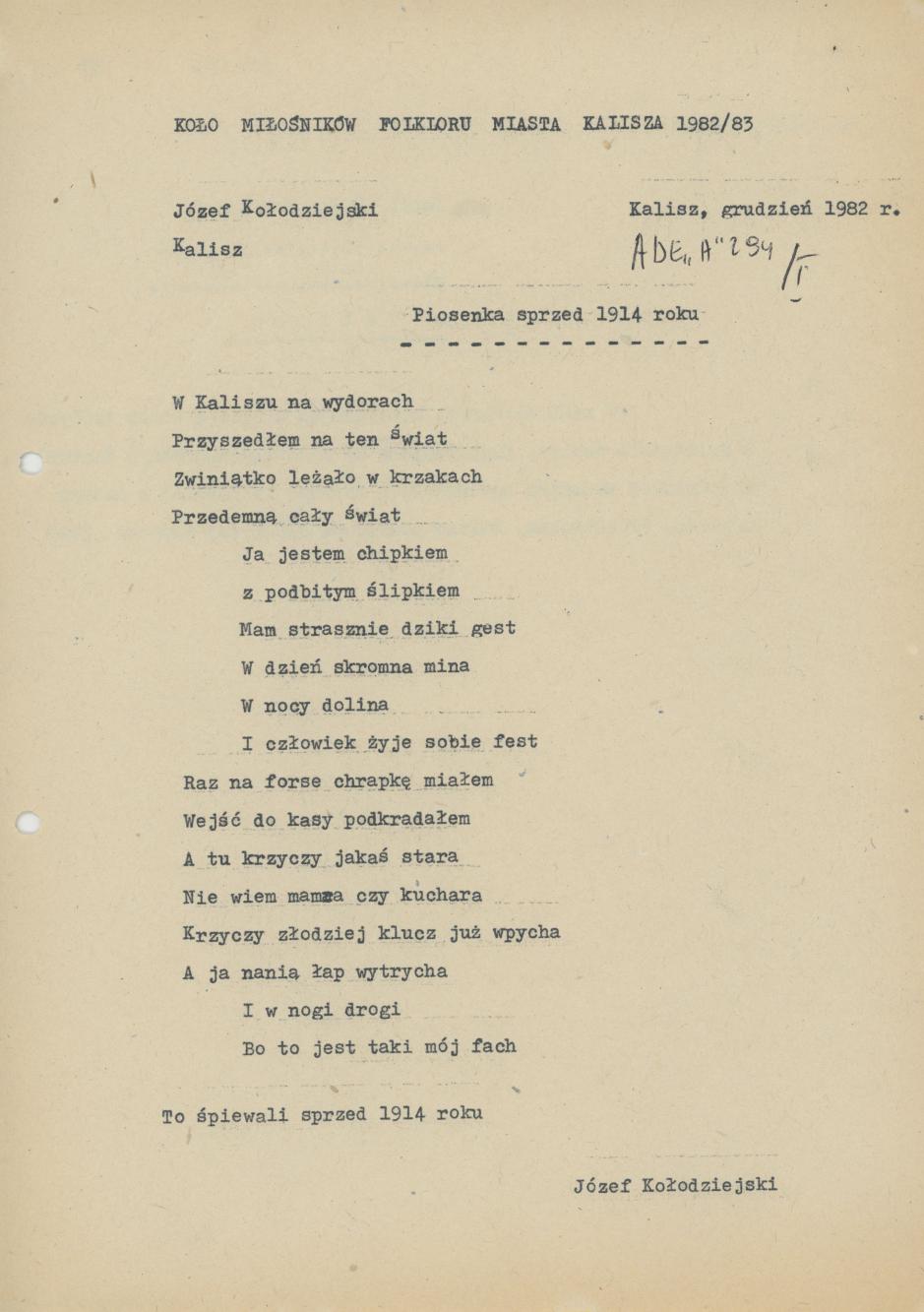 Piosenka sprzed 1914 roku