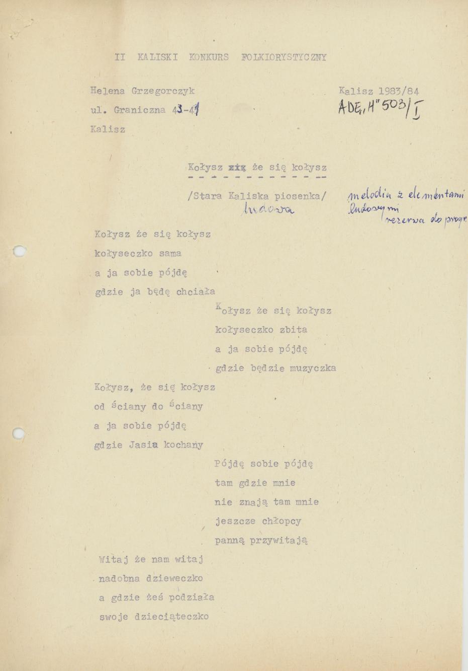 Kołysz że się kołysz (Stara Kaliska piosenka)