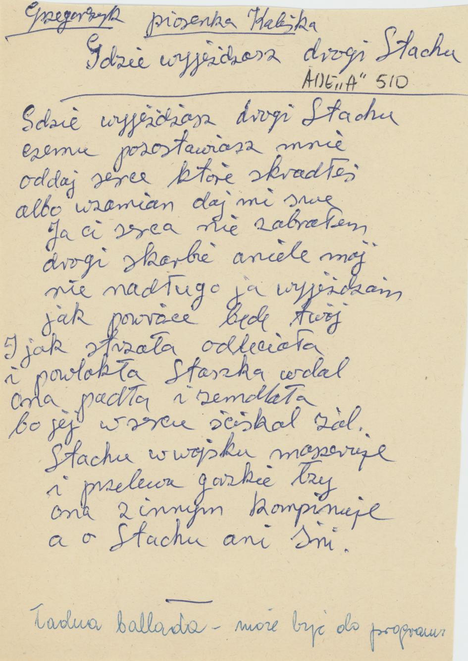 Gdzie wyjeżdżasz drogi Stachu