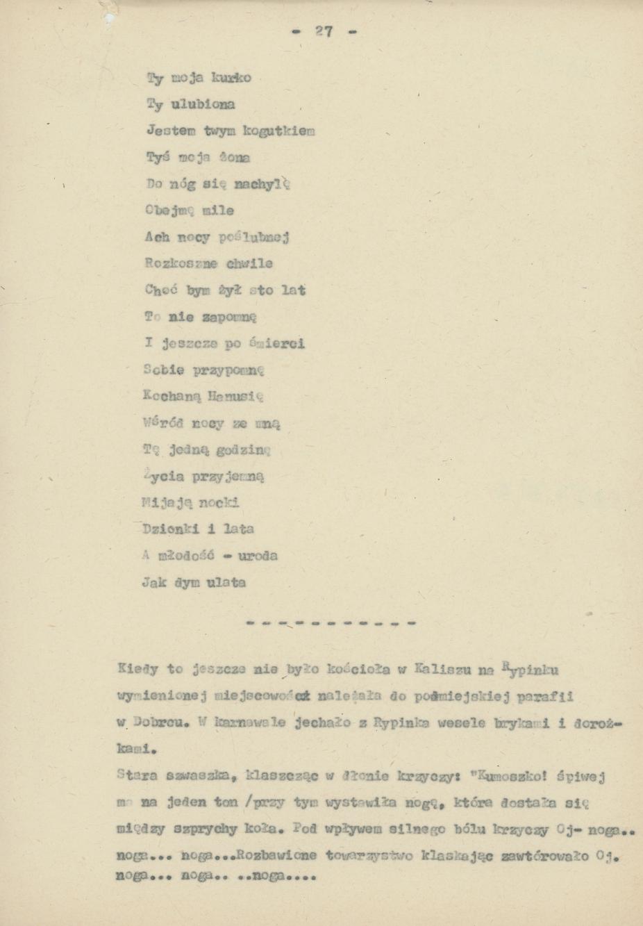 Śpiewy ludowe weselne na terenie miasta Kalisza i powiatu